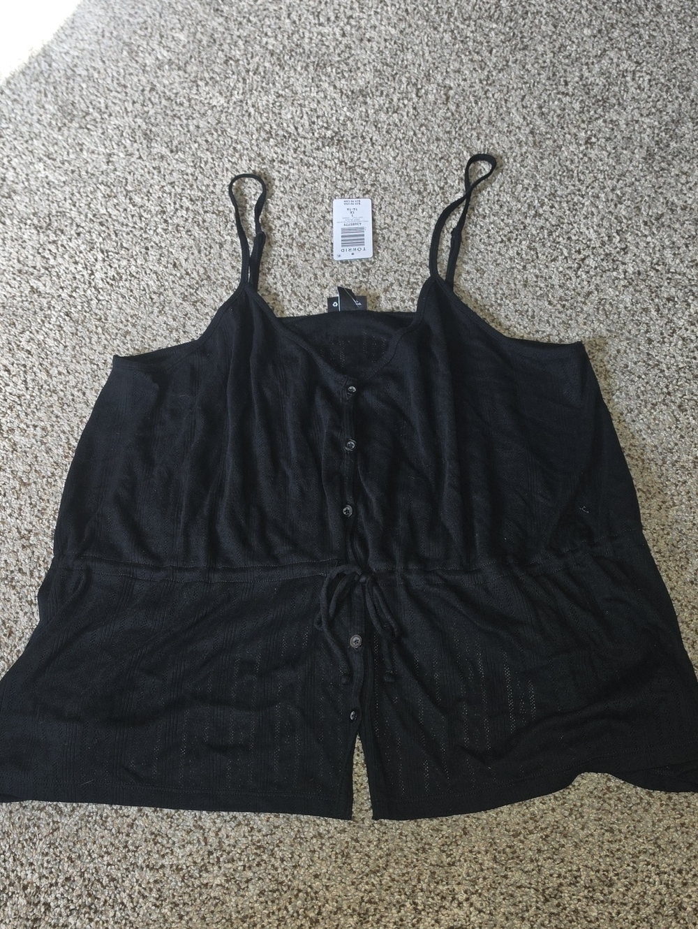 torrid Black Knit Top with Drawstring Pointelle V Neck Peplum 1 1x